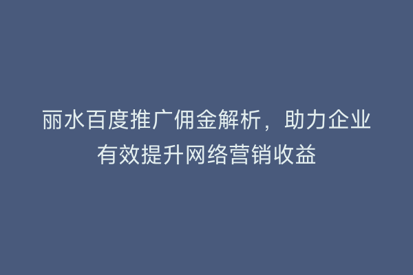 丽水百度推广佣金解析,助力企业有效提升网络营销收益
