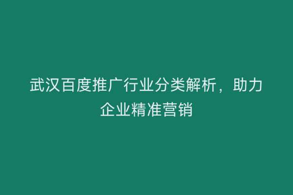 武汉百度推广行业分类解析，助力企业精准营销