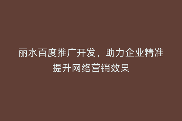 丽水百度推广开发，助力企业精准提升网络营销效果