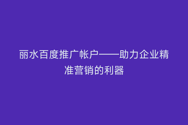 丽水百度推广帐户——助力企业精准营销的利器
