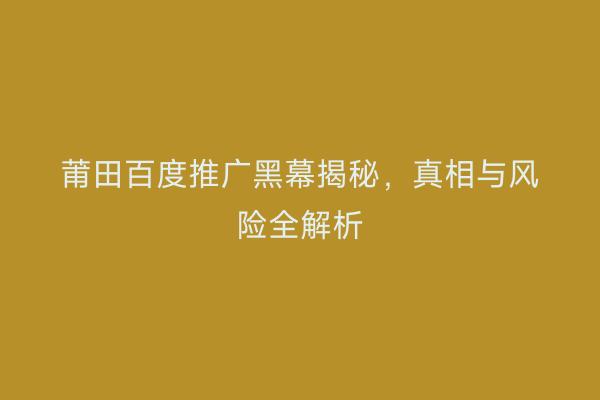 莆田百度推广黑幕揭秘,真相与风险全解析