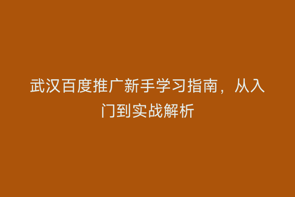 武汉百度推广新手学习指南，从入门到实战解析