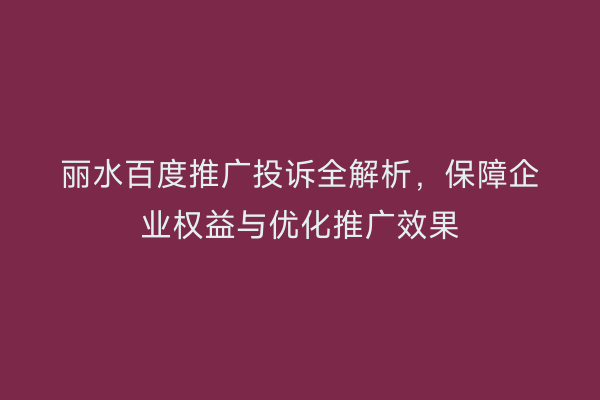 丽水百度推广投诉全解析,保障企业权益与优化推广效果