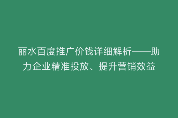 丽水百度推广价钱详细解析——助力企业精准投放、提升营销效益