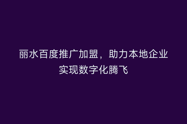丽水百度推广加盟，助力本地企业实现数字化腾飞