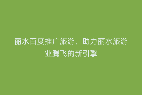 丽水百度推广旅游,助力丽水旅游业腾飞的新引擎