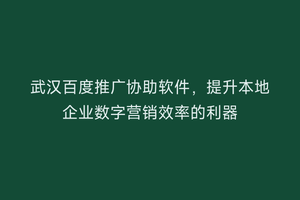 武汉百度推广协助软件，提升本地企业数字营销效率的利器