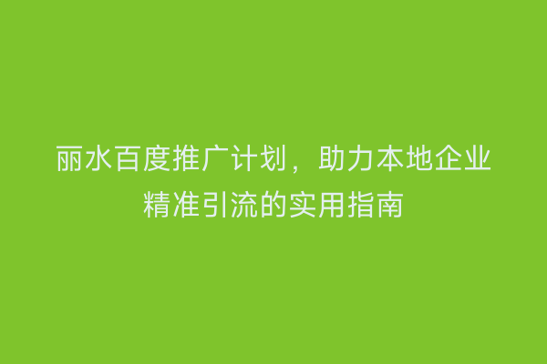 丽水百度推广计划，助力本地企业精准引流的实用指南