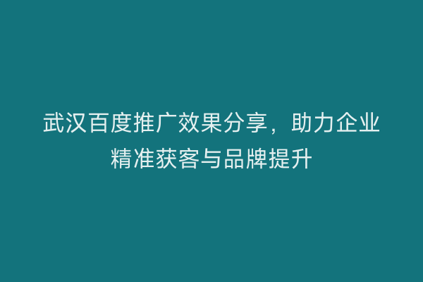 武汉百度推广效果分享，助力企业精准获客与品牌提升