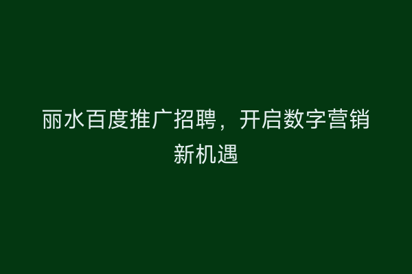 丽水百度推广招聘,开启数字营销新机遇