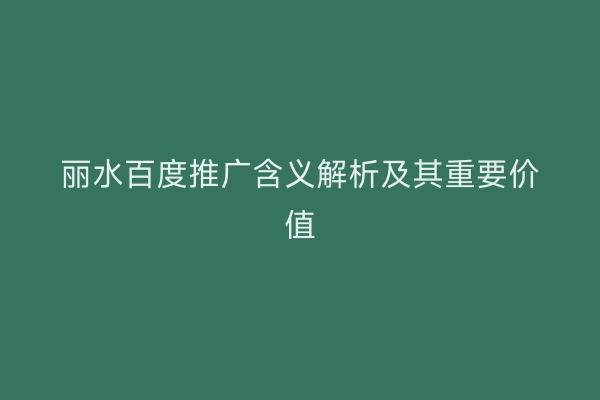 丽水百度推广含义解析及其重要价值
