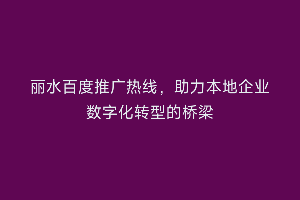丽水百度推广热线,助力本地企业数字化转型的桥梁