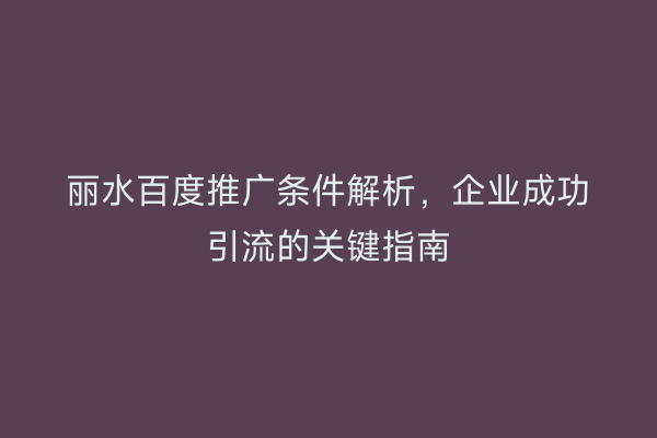 丽水百度推广条件解析，企业成功引流的关键指南