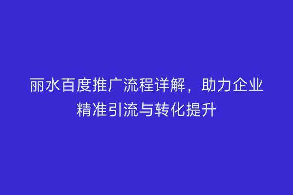 丽水百度推广流程详解，助力企业精准引流与转化提升