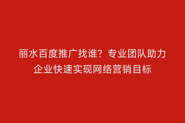 丽水百度推广找谁?专业团队助力企业快速实现网络营销目标