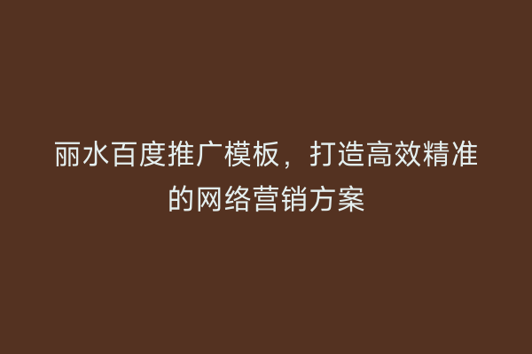 丽水百度推广模板,打造高效精准的网络营销方案