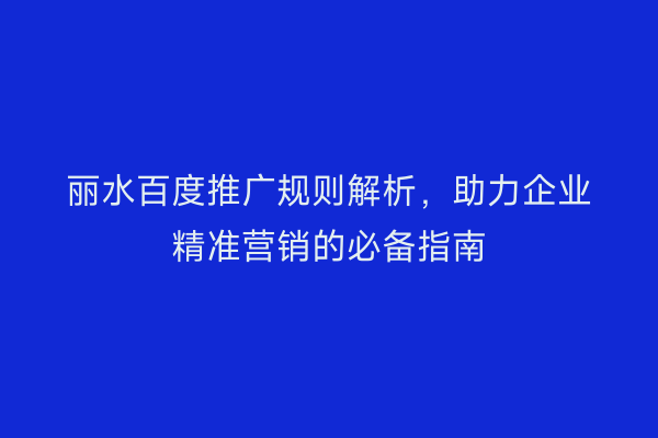 丽水百度推广规则解析，助力企业精准营销的必备指南