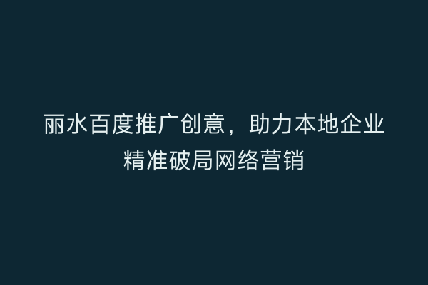 丽水百度推广创意,助力本地企业精准破局网络营销