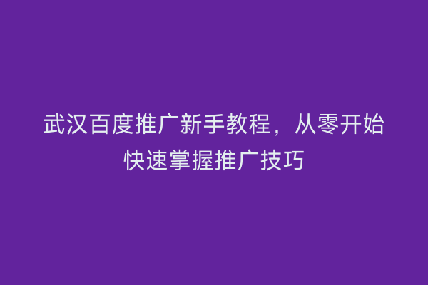 武汉百度推广新手教程，从零开始快速掌握推广技巧