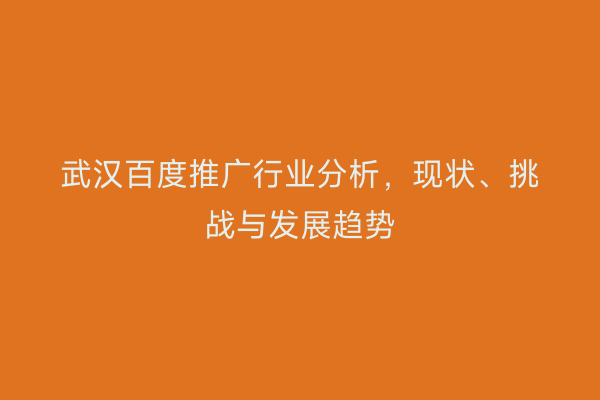 武汉百度推广行业分析，现状、挑战与发展趋势