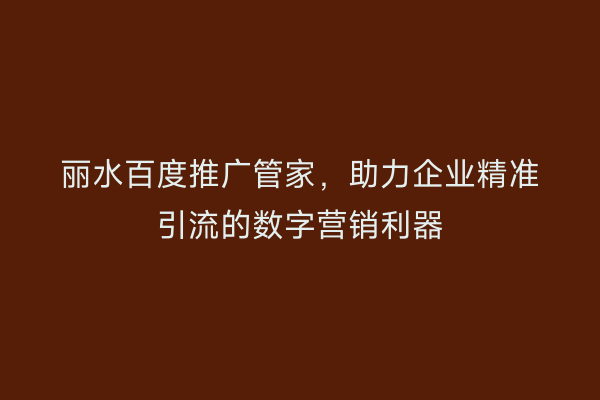 丽水百度推广管家,助力企业精准引流的数字营销利器