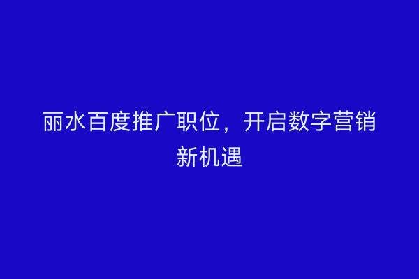 丽水百度推广职位，开启数字营销新机遇