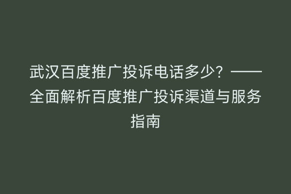 武汉百度推广投诉电话多少？——全面解析百度推广投诉渠道与服务指南