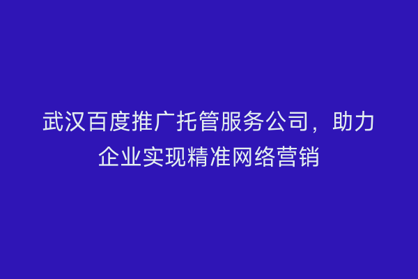 武汉百度推广托管服务公司，助力企业实现精准网络营销