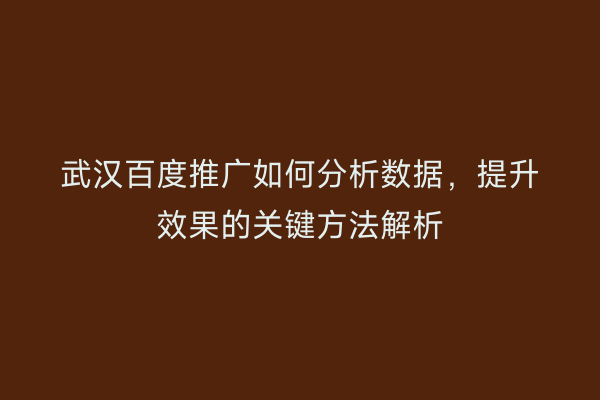 武汉百度推广如何分析数据，提升效果的关键方法解析