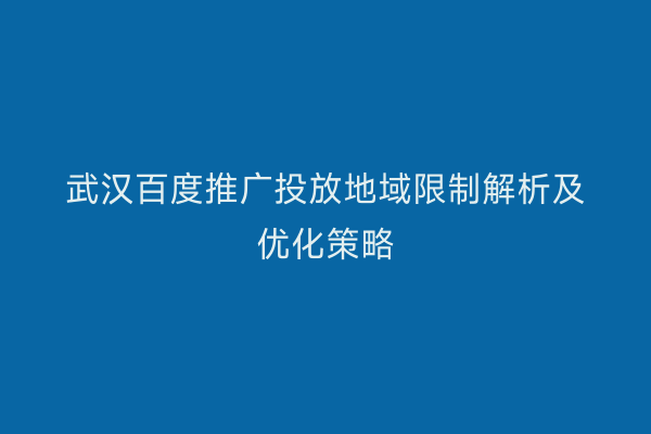 武汉百度推广投放地域限制解析及优化策略