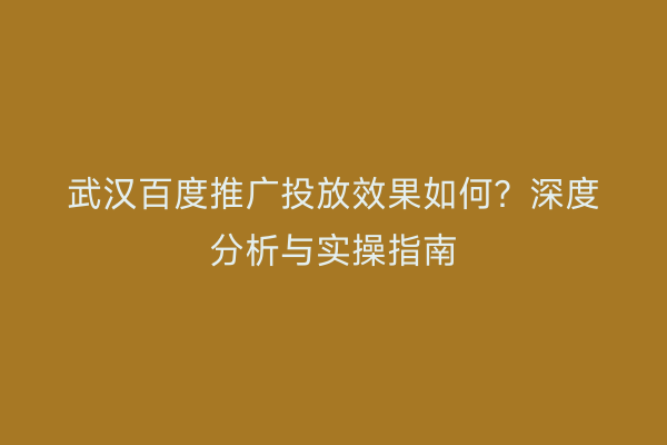 武汉百度推广投放效果如何？深度分析与实操指南