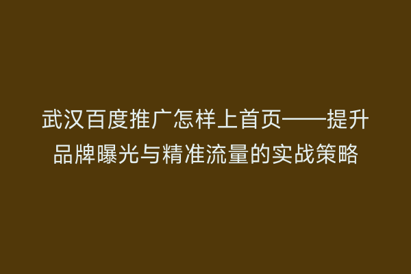 武汉百度推广怎样上首页——提升品牌曝光与精准流量的实战策略