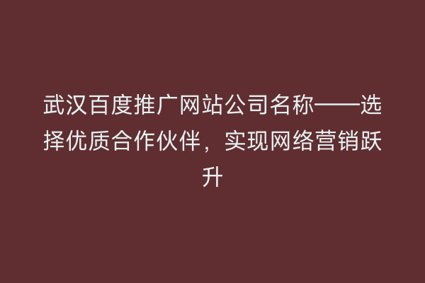 武汉百度推广网站公司名称——选择优质合作伙伴，实现网络营销跃升