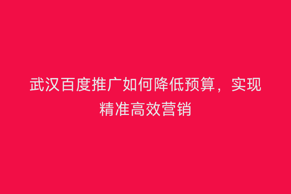武汉百度推广如何降低预算，实现精准高效营销