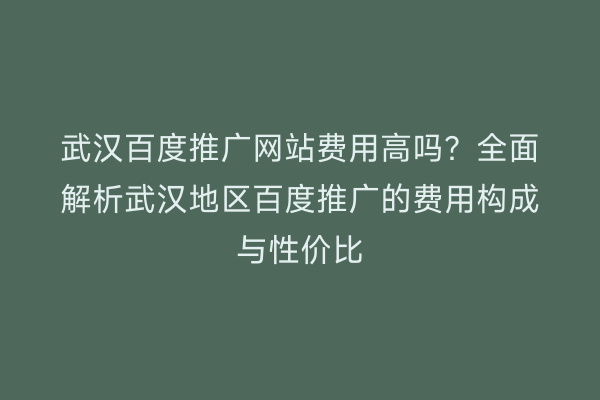 武汉百度推广网站费用高吗？全面解析武汉地区百度推广的费用构成与性价比