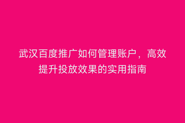 武汉百度推广如何管理账户，高效提升投放效果的实用指南