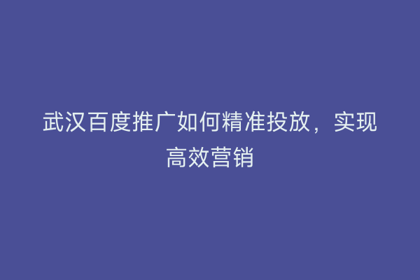 武汉百度推广如何精准投放，实现高效营销