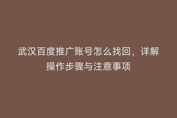 武汉百度推广账号怎么找回，详解操作步骤与注意事项