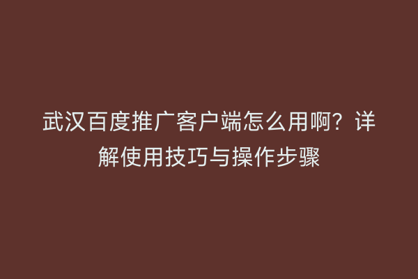 武汉百度推广客户端怎么用啊？详解使用技巧与操作步骤