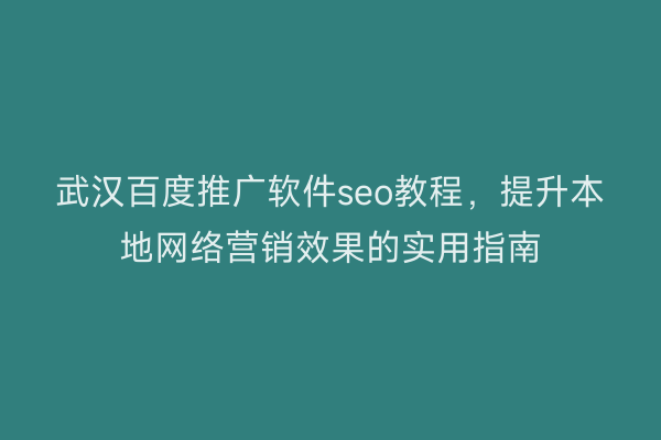 武汉百度推广软件seo教程，提升本地网络营销效果的实用指南
