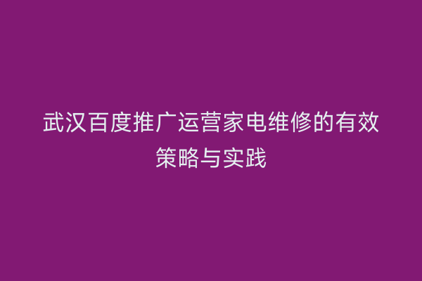 武汉百度推广运营家电维修的有效策略与实践