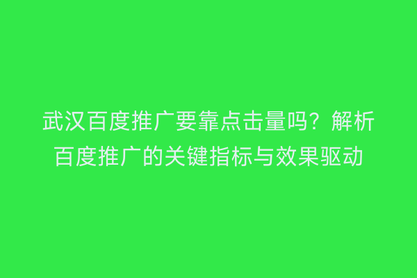 武汉百度推广要靠点击量吗？解析百度推广的关键指标与效果驱动