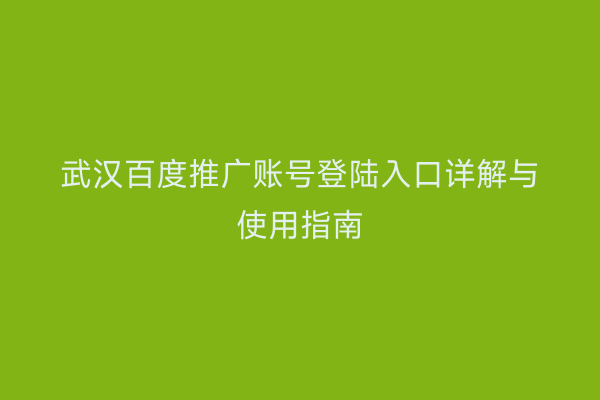 武汉百度推广账号登陆入口详解与使用指南
