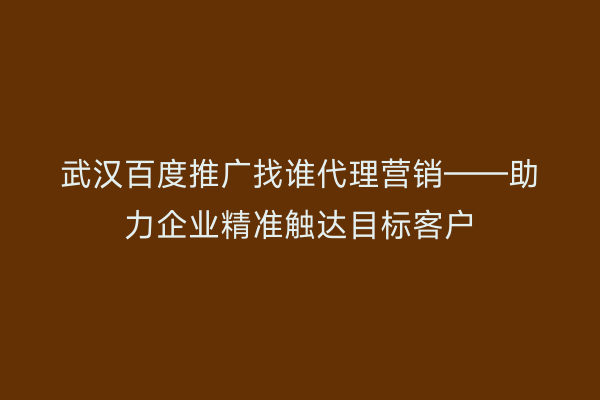 武汉百度推广找谁代理营销——助力企业精准触达目标客户
