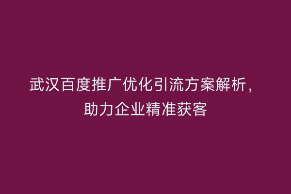 武汉百度推广优化引流方案解析，助力企业精准获客