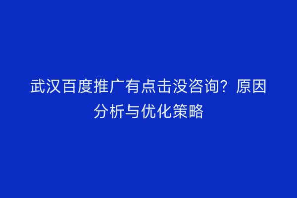武汉百度推广有点击没咨询？原因分析与优化策略