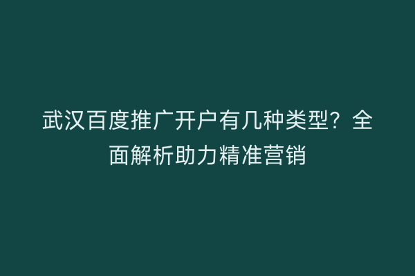 武汉百度推广开户有几种类型？全面解析助力精准营销