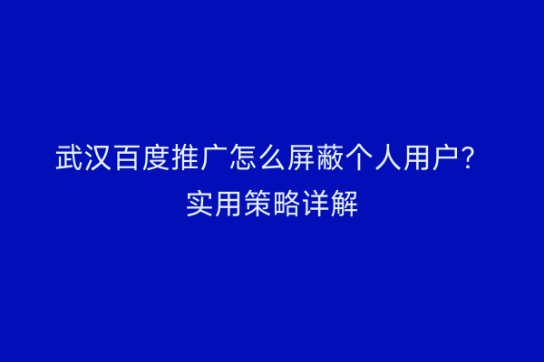 武汉百度推广怎么屏蔽个人用户？实用策略详解