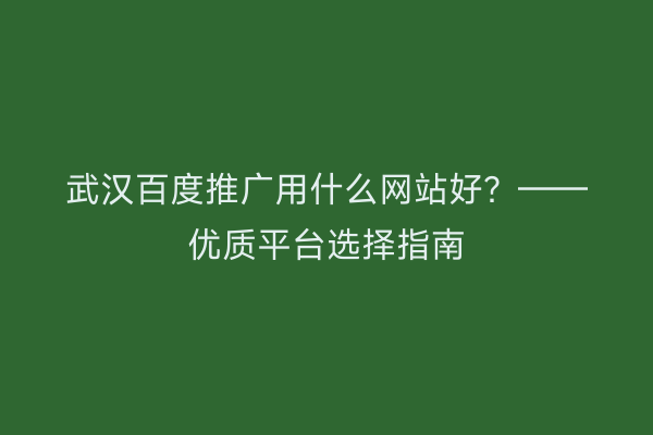 武汉百度推广用什么网站好？——优质平台选择指南