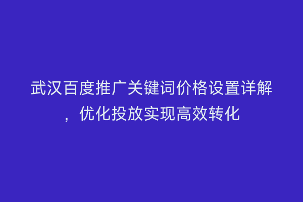 武汉百度推广关键词价格设置详解，优化投放实现高效转化
